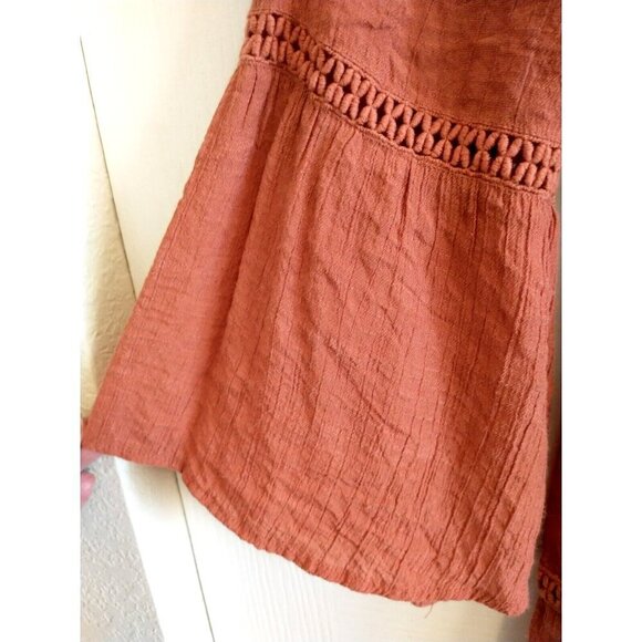 SPENSE Penelope Tiered Tunic Peasant Boho Top Bell Sleeves Gauzy Rust - Large - Picture 9 of 9
